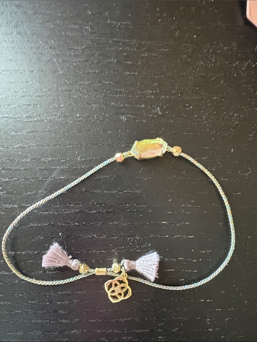 Kendra Scott Friendship Bracelet with Lavender Tassels and Pale Yellow Stone